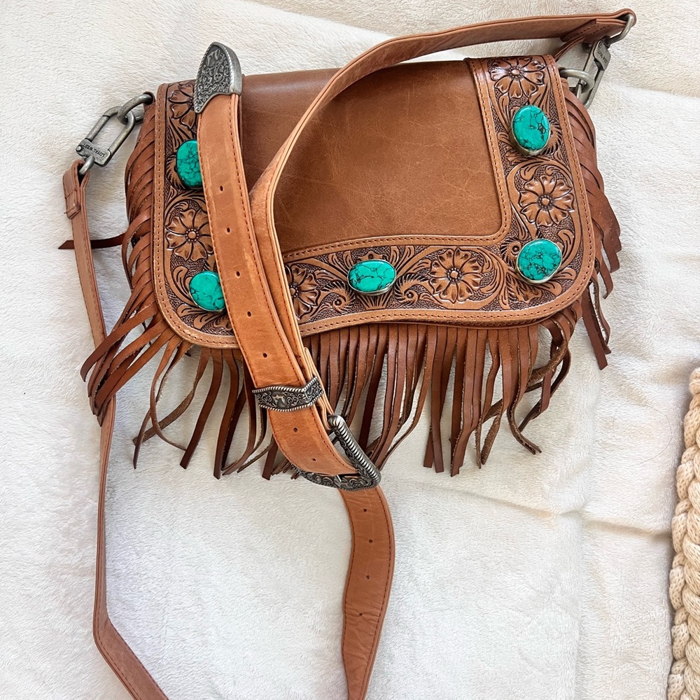 Loyal West - Boho Fringe Crossbody Bag with Turquoise Accents - - Picture 5 of 5